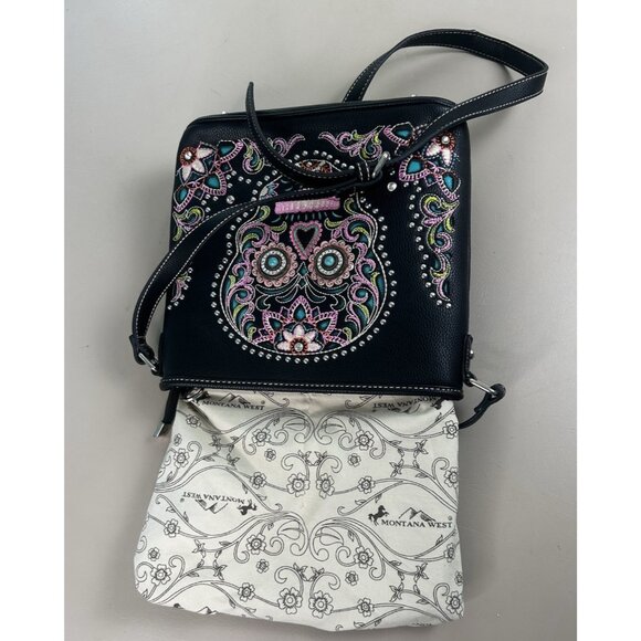 Montana West Sugar Skull Collection Black Conceal Carry Crossbody Embroidered - Picture 10 of 15